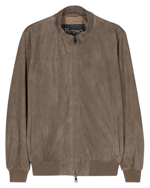 Herno Brown Panelled Leather Jacket for men