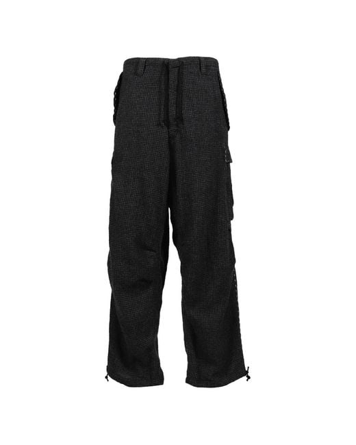 Y's Yohji Yamamoto Black Houndstooth-Pattern Hand-Stitched Cargo Pants for men