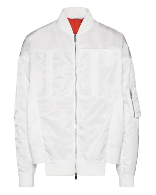 Valentino Garavani White Panelled Zip-Front Bomber Jacket for men