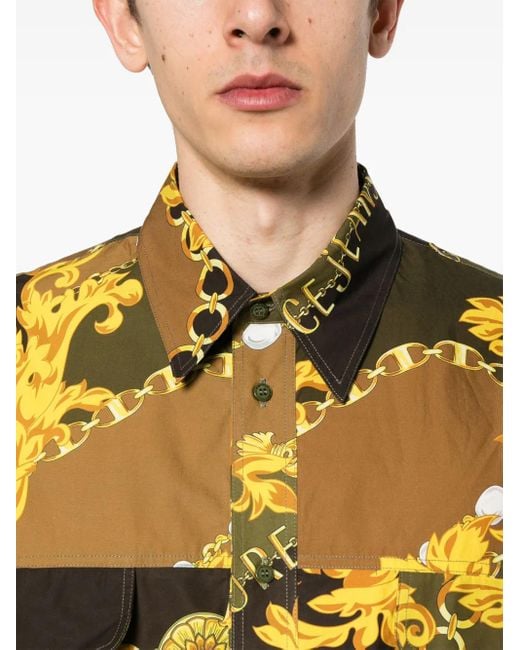 Versace Jeans Couture Yellow Chain Couture-Print Cotton Shirt for men
