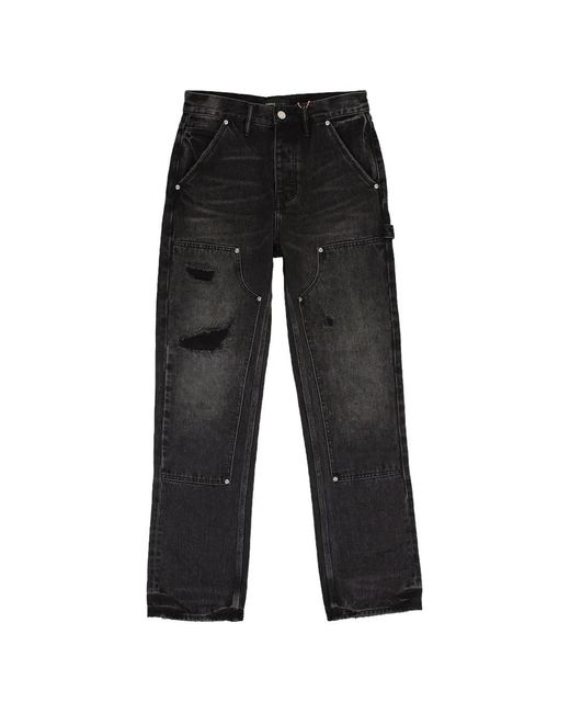 Purple Brand Black Relaxed-Fit Carpenter Jeans for men