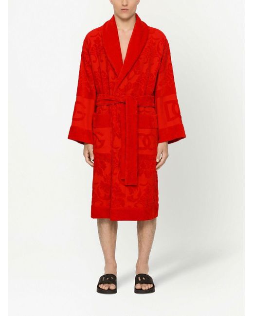 Dolce & Gabbana Cotton Long Sleeve Bathrobe in Red | Lyst