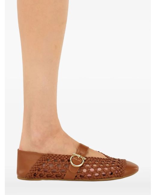 Ferragamo Brown Braided Buckle Ballet Flat