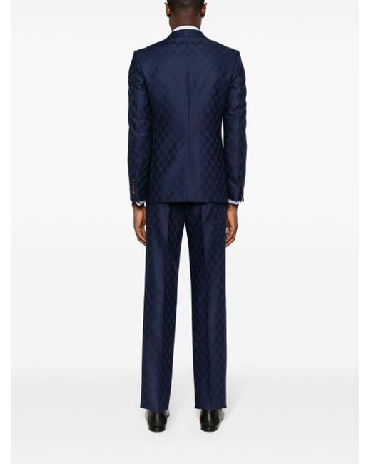 Gucci Blue GG Damier-jacquard Wool Suit for men