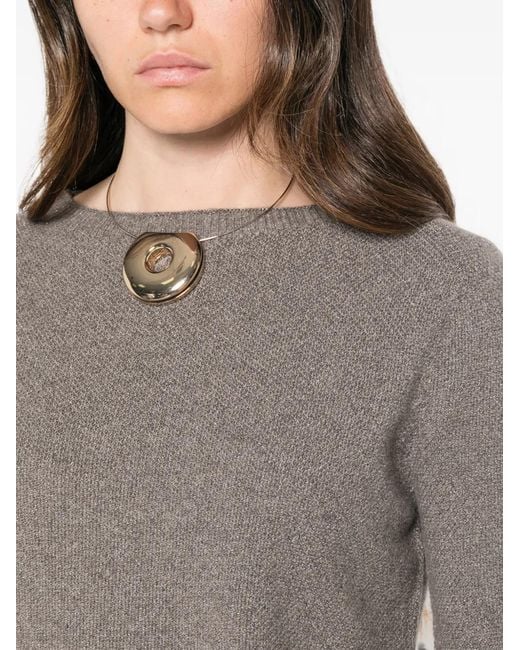 Fabiana Filippi Gray Fine-Knit Three-Quarter Sleeve Sweatshirt