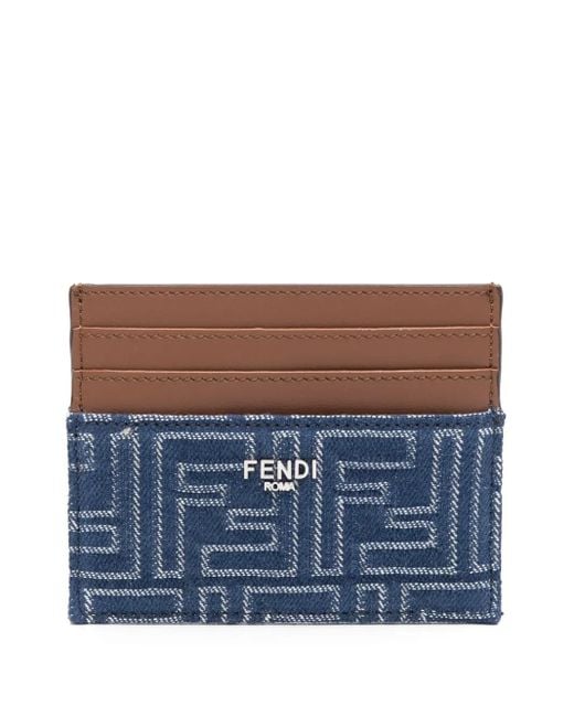 折りたたみ財布 FENDI Leather and FF jacquard fabric cardholder Fendi Leather And Denim-Effect Ff Jacquard Card Holder