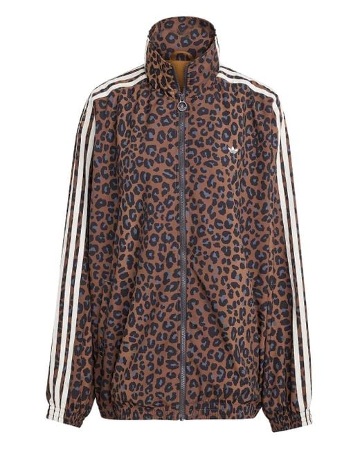 Adidas Brown Firebird Joggingoberteil mit Leoparden-Print