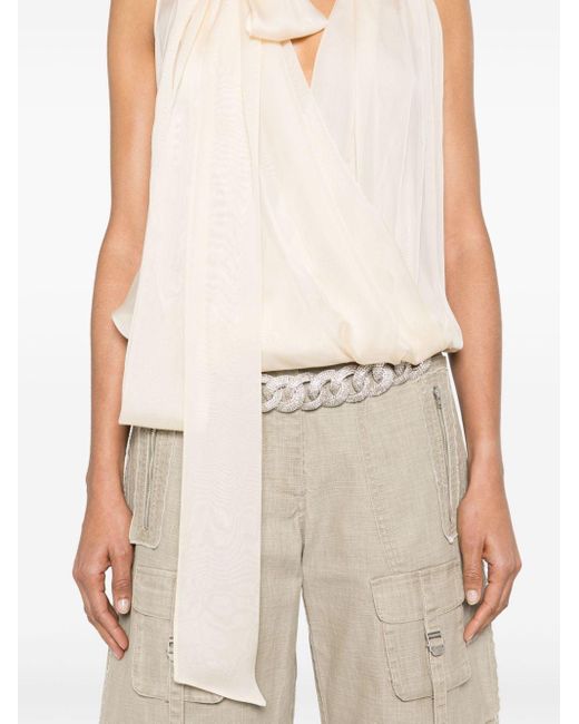 Blumarine White Attached-scarf Wrap Blouse