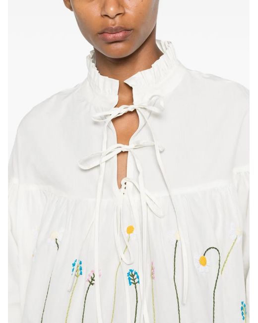 PHILIPPA 1970 White Floral-Embroidered Ruffled Blouse