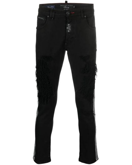 Philipp Plein Black Stripe-Detail Skinny Jeans for men
