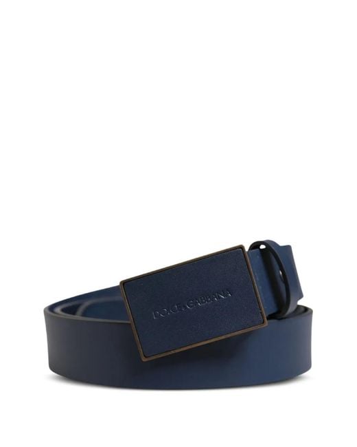 Dolce & Gabbana Blue Logo-Plaque Leather Belt for men