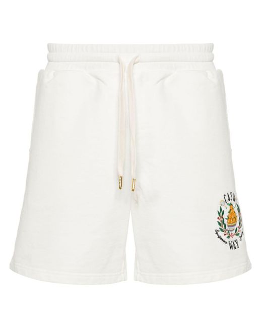 Casablancabrand White Casa Way Organic Cotton Track Shorts for men