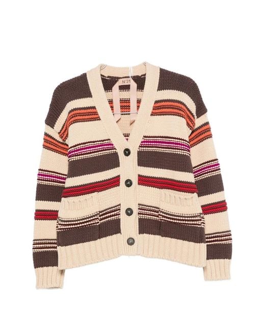 N°21 Red Striped-Pattern Cardigan