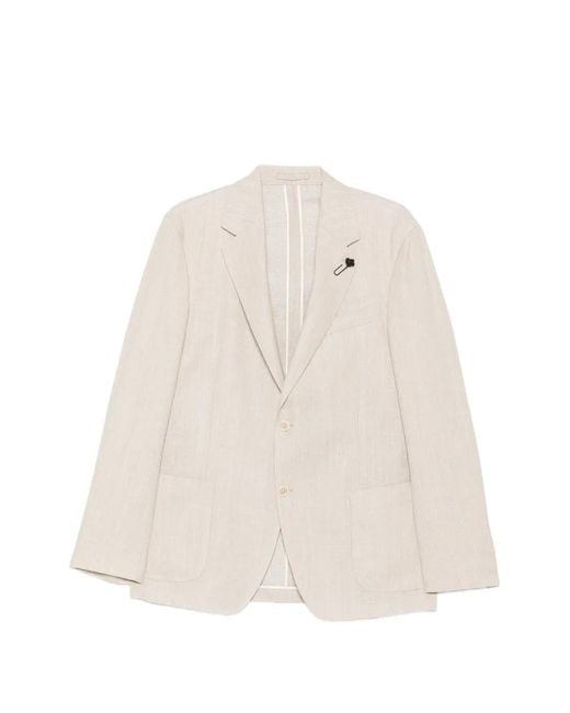 Lardini White Flower-Pin Single-Breasted Blazer for men