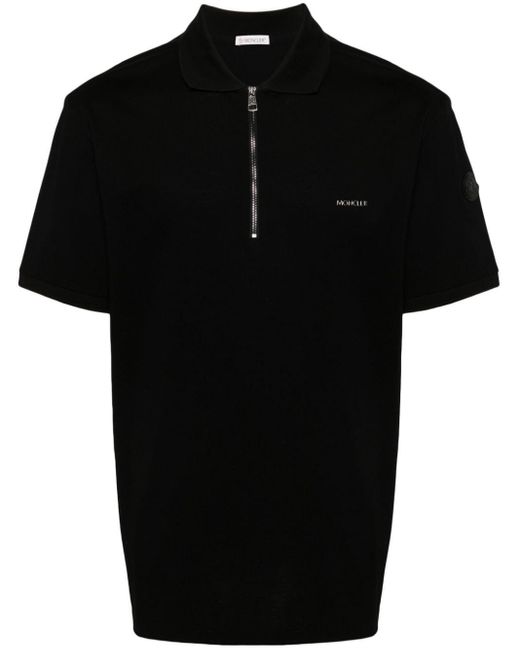 Moncler Black Logo-lettering Piqué Polo Shirt for men