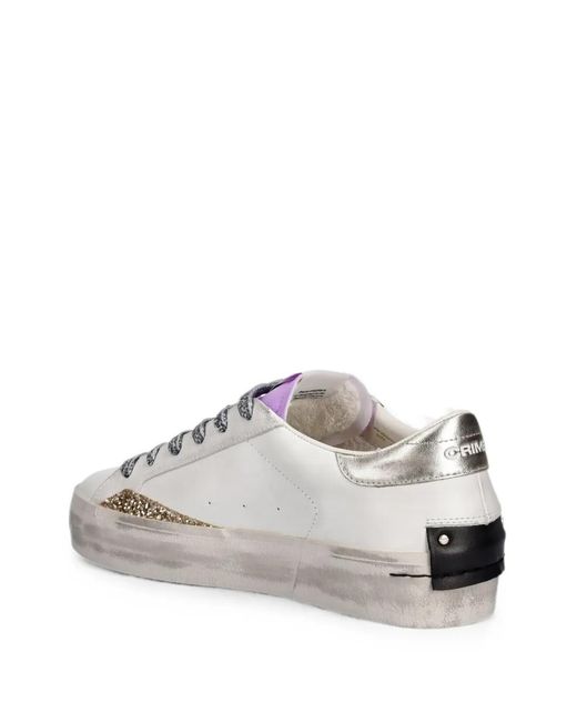 Crime London White Distressed Platform Glitter-Detail Sneakers