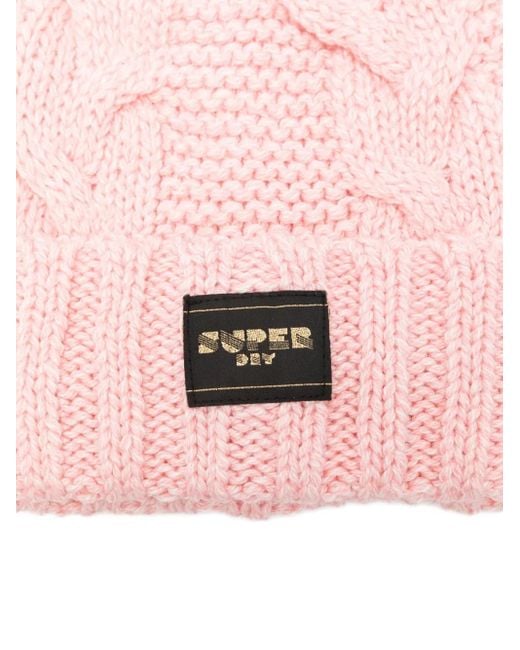 Superdry Pink Pom-Pom Cable-Knit Beanie