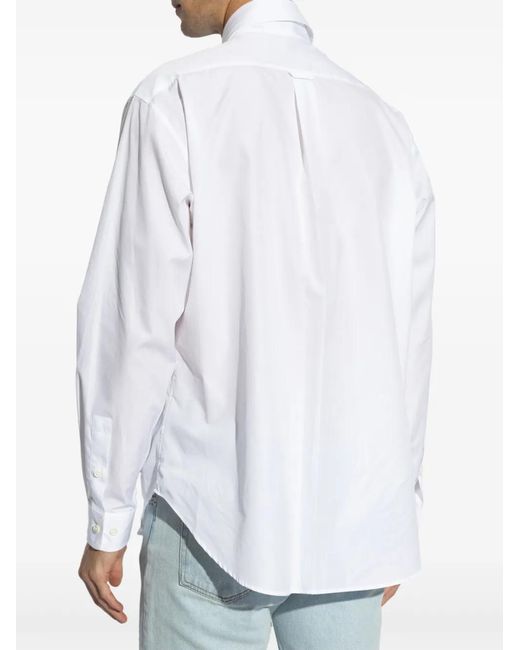Palm Angels White Cotton Shirt With Logo Print And Pocket for men