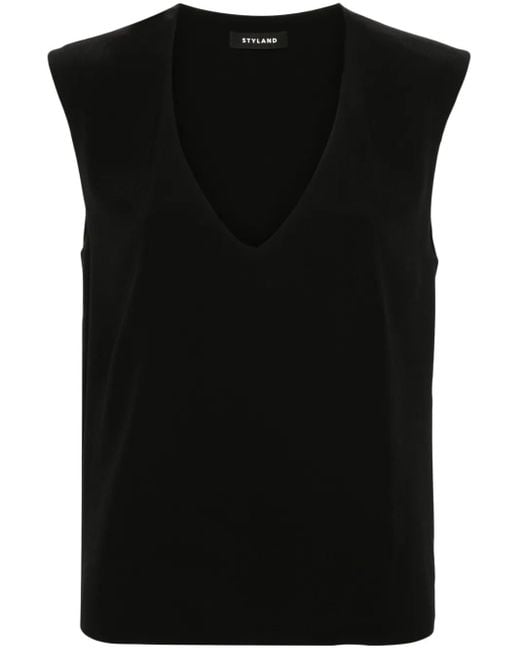 Styland Black Sleeveless Crepe Blouse