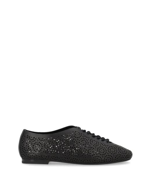 Frau Black Perforated Leather Lace-Up Shoes