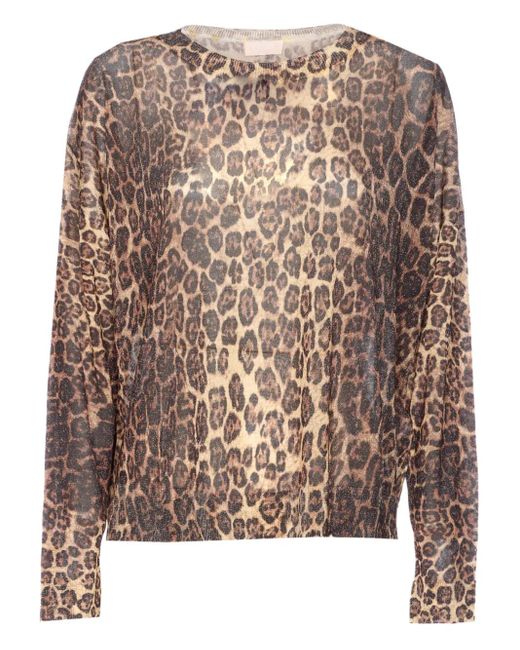 Liu Jo Brown Leopard-Print Metallic Sweater