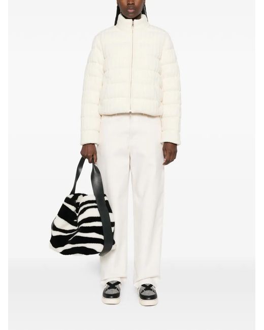 Moncler White Knitted Zip-Up Puffer Jacket