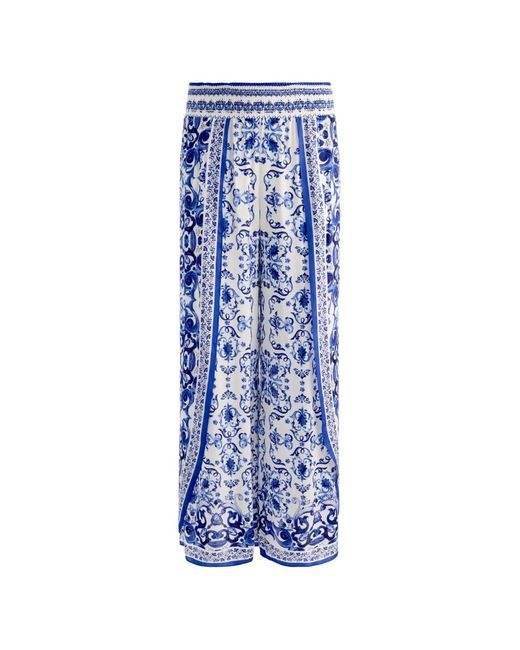 Alice + Olivia Blue Pantalon Palazzo Larissa À Imprimé Majolica