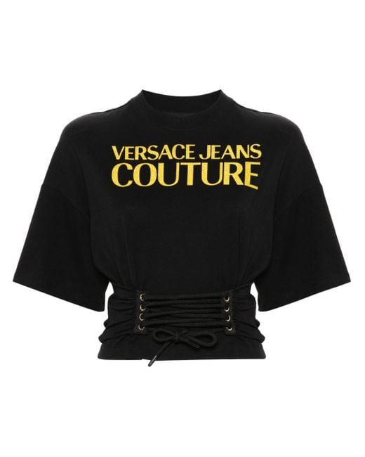 Versace Black Cropped-T-Shirt mit Logo-Print