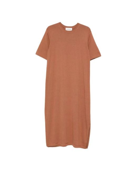 Bompard Brown Short-Sleeve Side-Slit Midi Dress