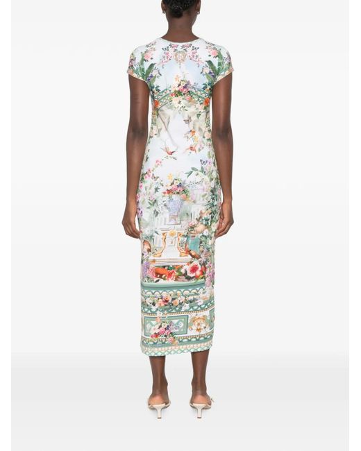 Camilla White Floral-Print Rhinestone-Embellished Midi Dress