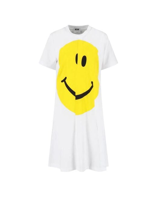 Moschino White Smiley Print A-Line Midi Dress
