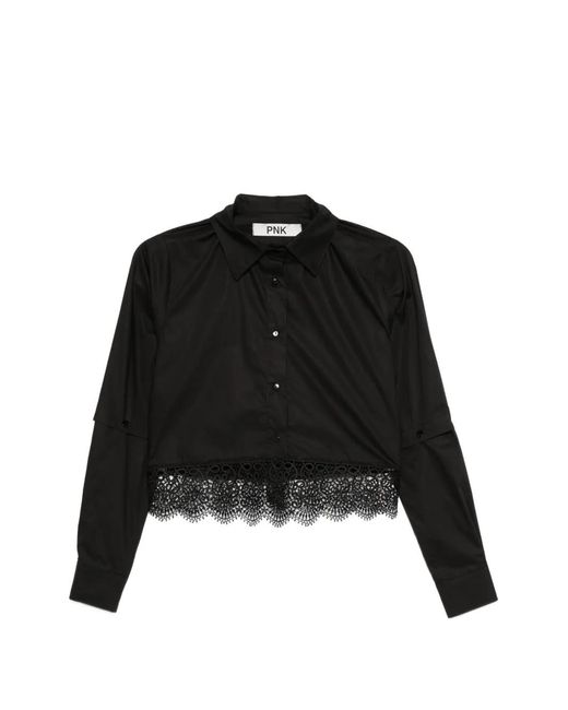 Pink Black Lace Panel Shirt
