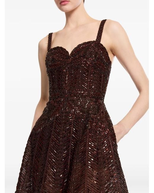 Elie Saab Brown Bead-Embroidered Midi Dress