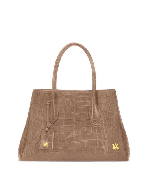 Amiri Brown 40 Croc-Effect Suede Tote Bag