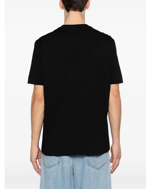 Emporio Armani Black Logo Embroidery Crew Neck T-Shirt for men