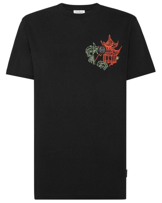 Philipp Plein Black Logo-embroidered Cotton T-shirt for men