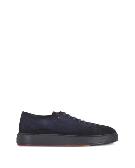 Santoni Blue Suede Lace-Up Sneakers for men