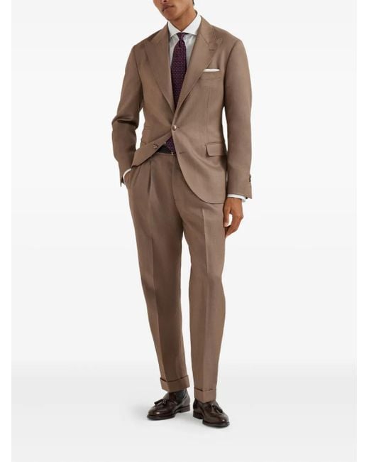 Brunello Cucinelli Natural Pleated Wool Trousers for men