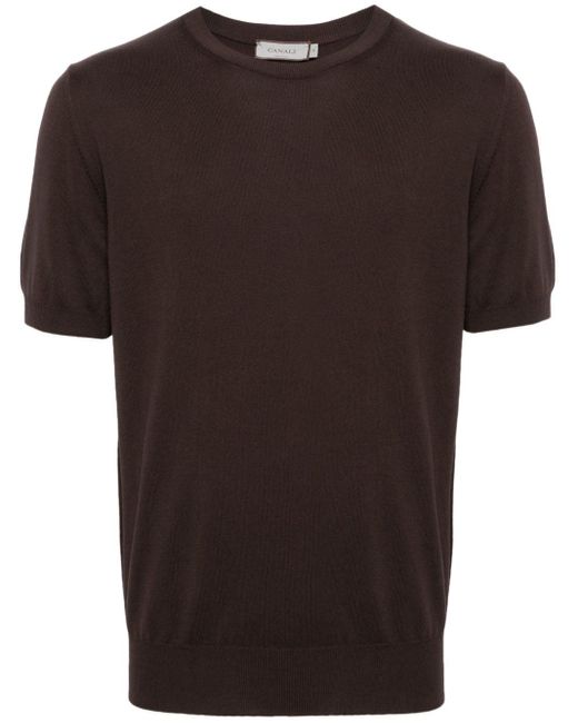 Canali Black Crew-neck Fine-knit T-shirt for men