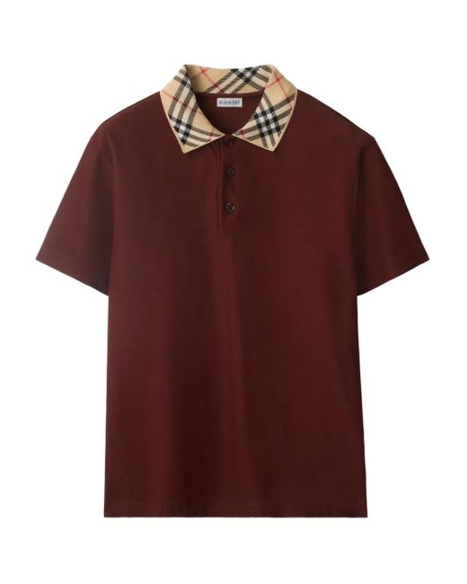 Burberry Red Check-Collar Cotton Polo Shirt for men