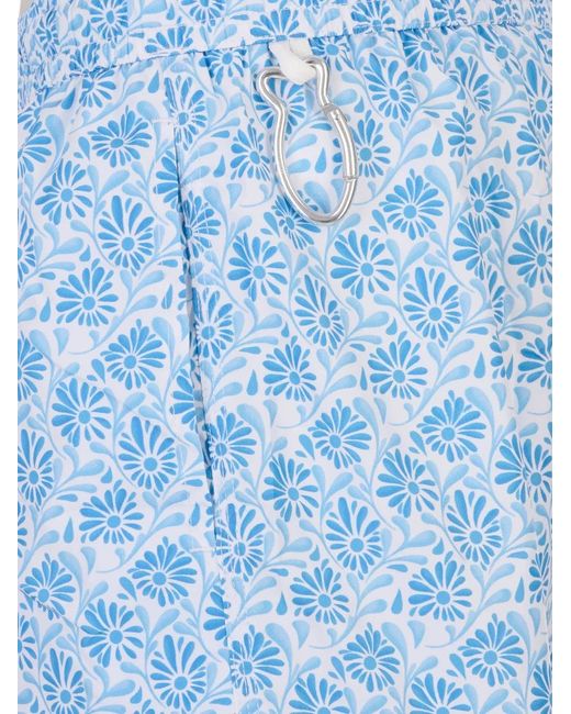 Fedeli Blue Floral-Print Swim Shorts for men