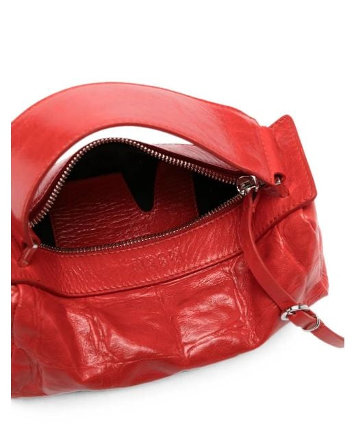 MSGM Red Crocodile-Effect Buckle-Detail Tote Bag