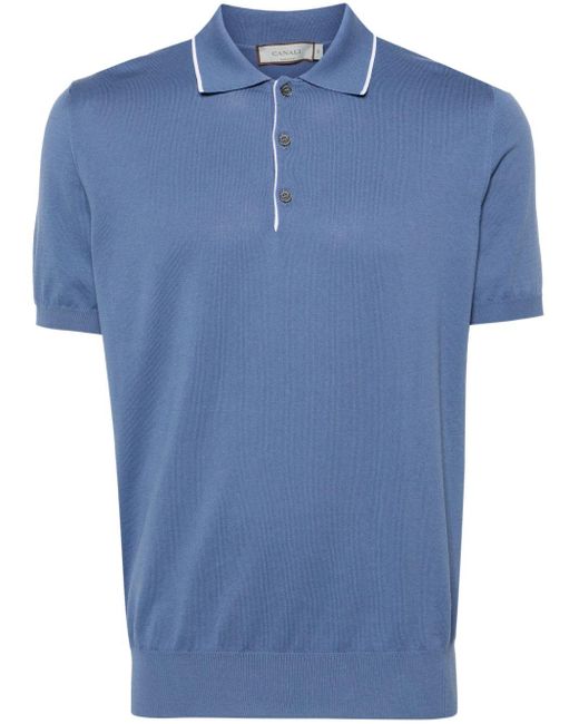 Canali Blue Fine-knit Cotton Polo Shirt for men