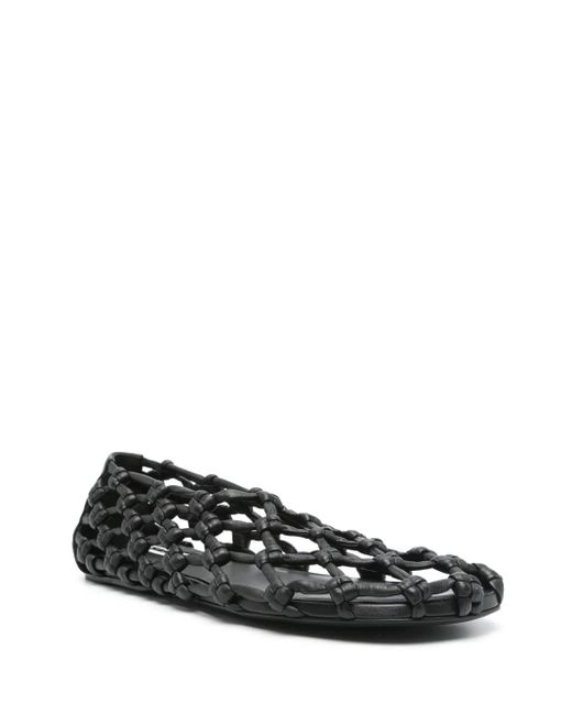Jil Sander Black Leather Ballet Flats With A Woven Design