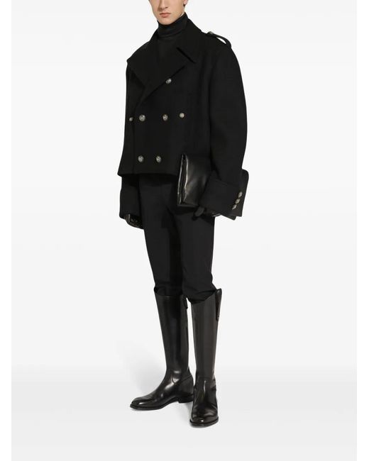 Dolce & Gabbana Black Double-Breasted Peacoat for men