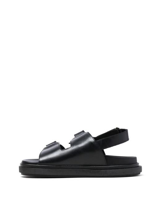 Alohas Black Harper Leather Flat Sandals
