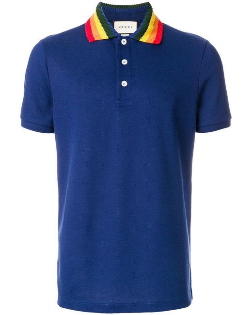 Gucci Blue Polo Shirt With Wolf Appliqué for men
