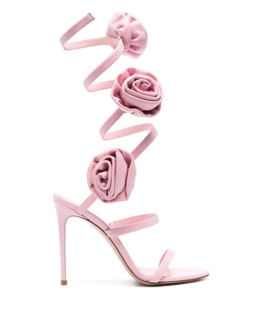 Le Silla Pink Rose-appliqué Spiral Sandals