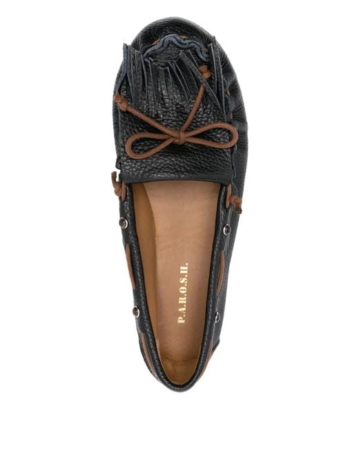 P.A.R.O.S.H. Gray Fringe-Detail Leather Loafers