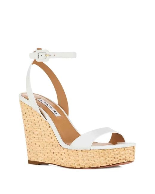 Aquazzura Natural 110Mm Sunseeker Leather Wedge Espadrilles